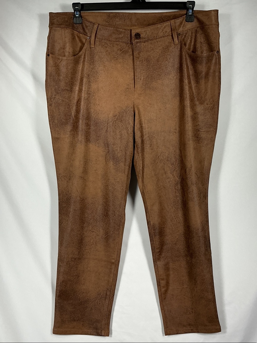 Chico's Brown Faux Suede Straight Leg Pants Size 3.5 Petite 18 Short Comfort